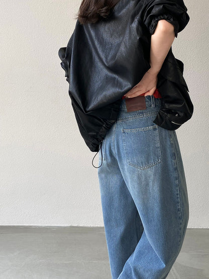 【cimz1797】美式復古休閒👖高腰寬鬆顯瘦九分彎刀牛仔褲/寬褲260319