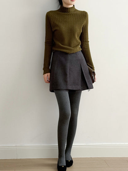 【Y82682】實拍冬季厚款毛呢高腰開叉裙褲 251106