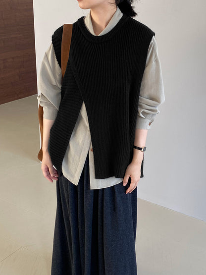 【cim8979】實拍秋冬設計師款不規則寬鬆針織馬甲251030