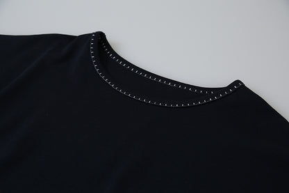 【LD11317】韓系質感細節✨刺繡走線圓領抓皺收腰正肩短袖T恤260601