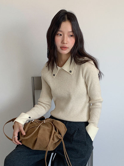 【LD11026】實拍絕美法式針織坑條假2件針織衫251124