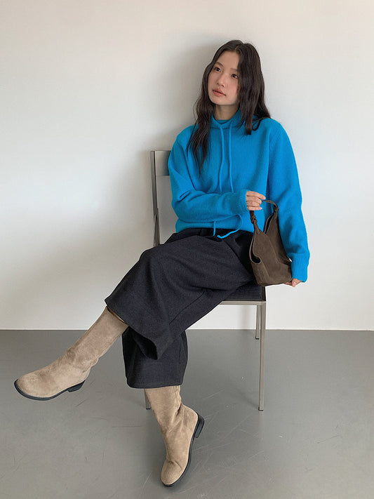 【LD3301】實拍韓系簡約高腰毛呢闊腿七分褲251103