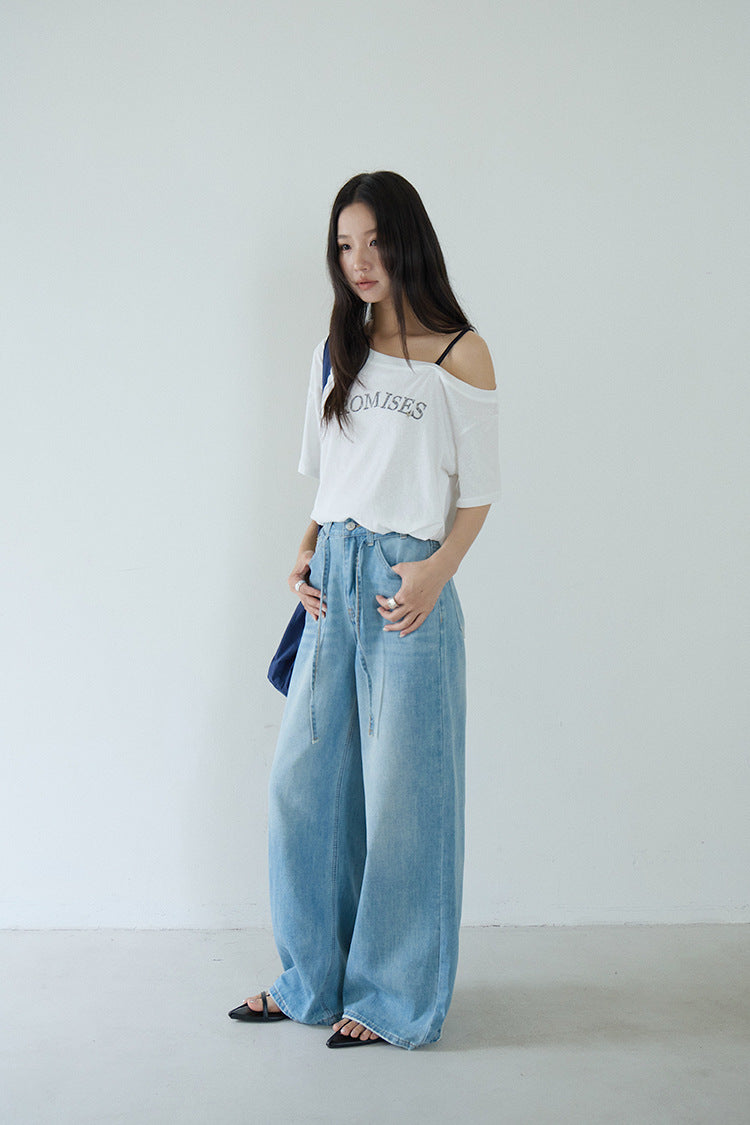 【LD11303】神級大長腿👖軟糯親膚水洗淺藍色顯瘦落地直筒牛仔寬褲260519