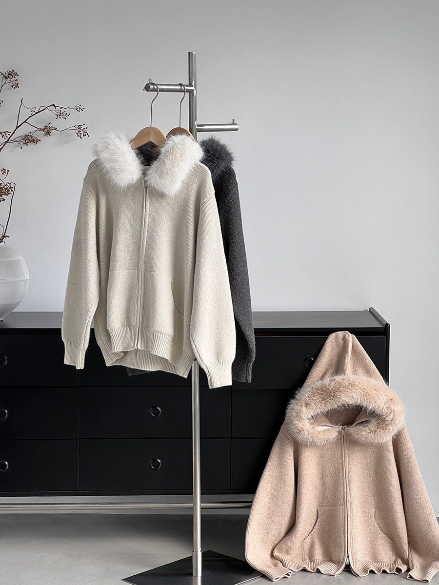 【cimz8321】實拍可拆卸毛領連帽拉鍊毛衣外套251128