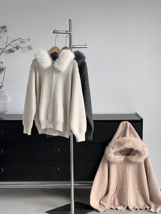 【cimz8321】實拍可拆卸毛領連帽拉鍊毛衣外套251128