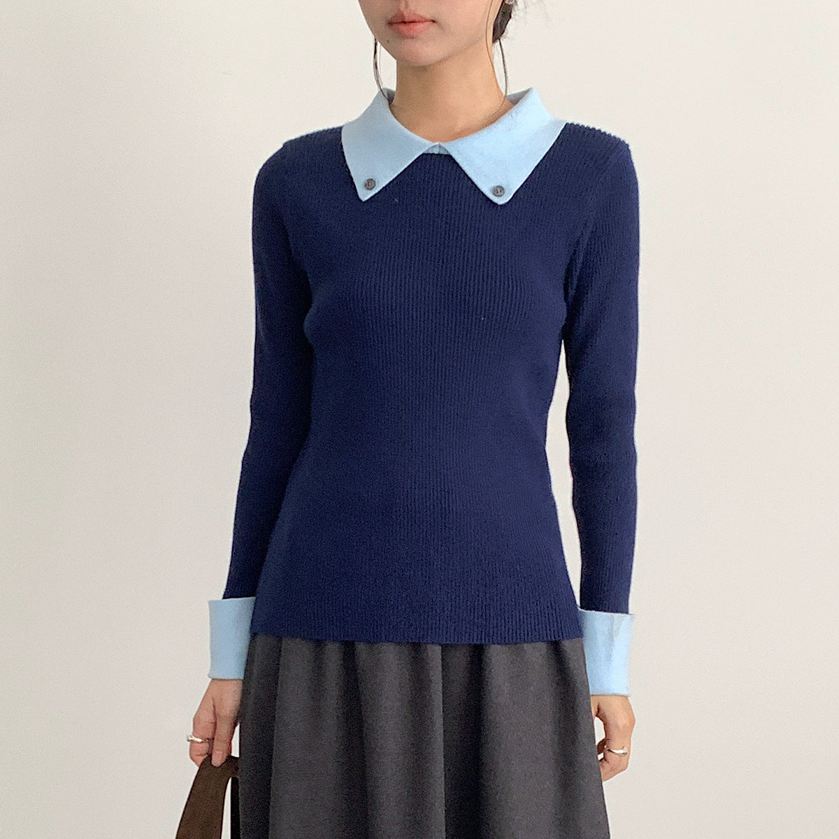 【LD11026】實拍絕美法式針織坑條假2件針織衫251124