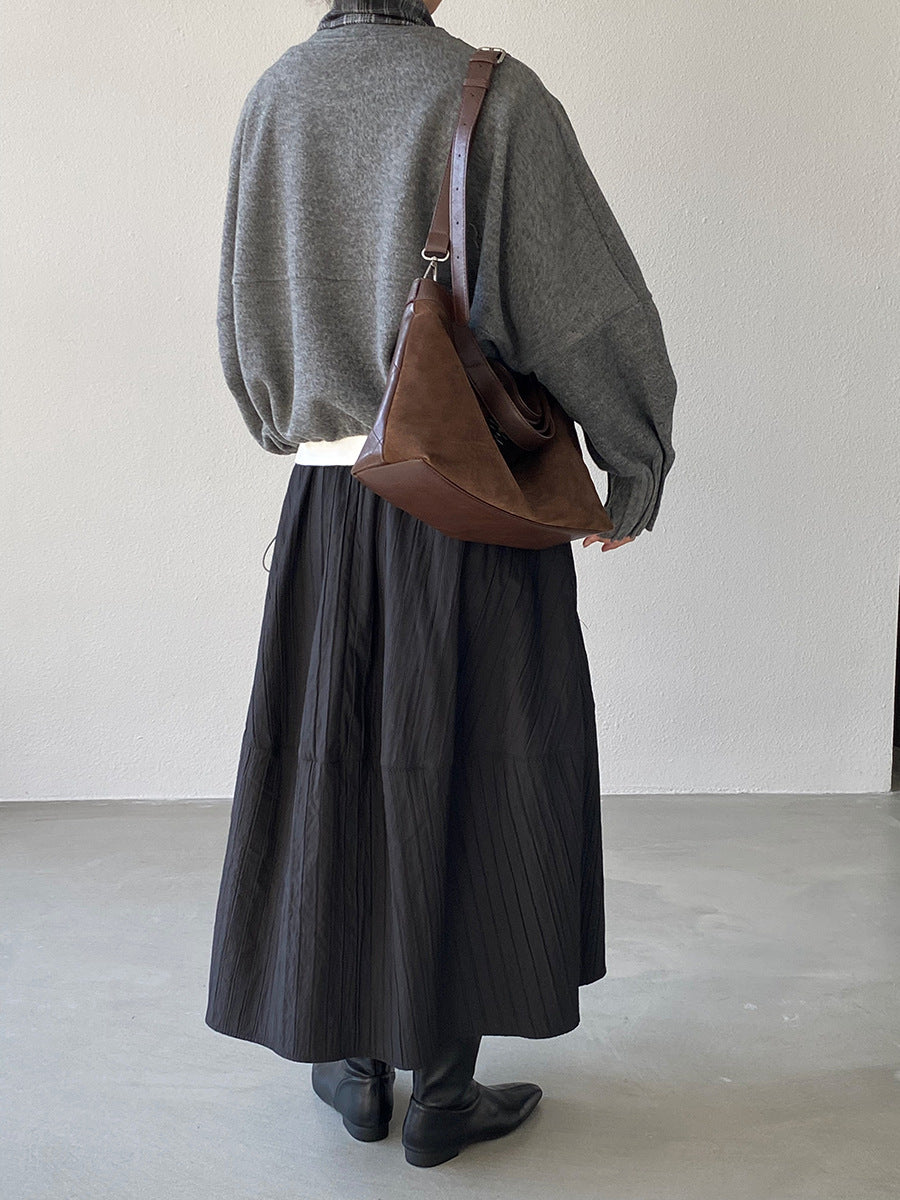 【cim1708】實拍秋冬法式寂靜高腰加厚微花苞A字裙251030