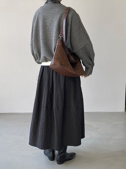 【cim1708】實拍秋冬法式寂靜高腰加厚微花苞A字裙251030