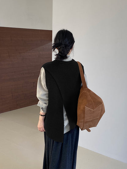 【cim8979】實拍秋冬設計師款不規則寬鬆針織馬甲251030