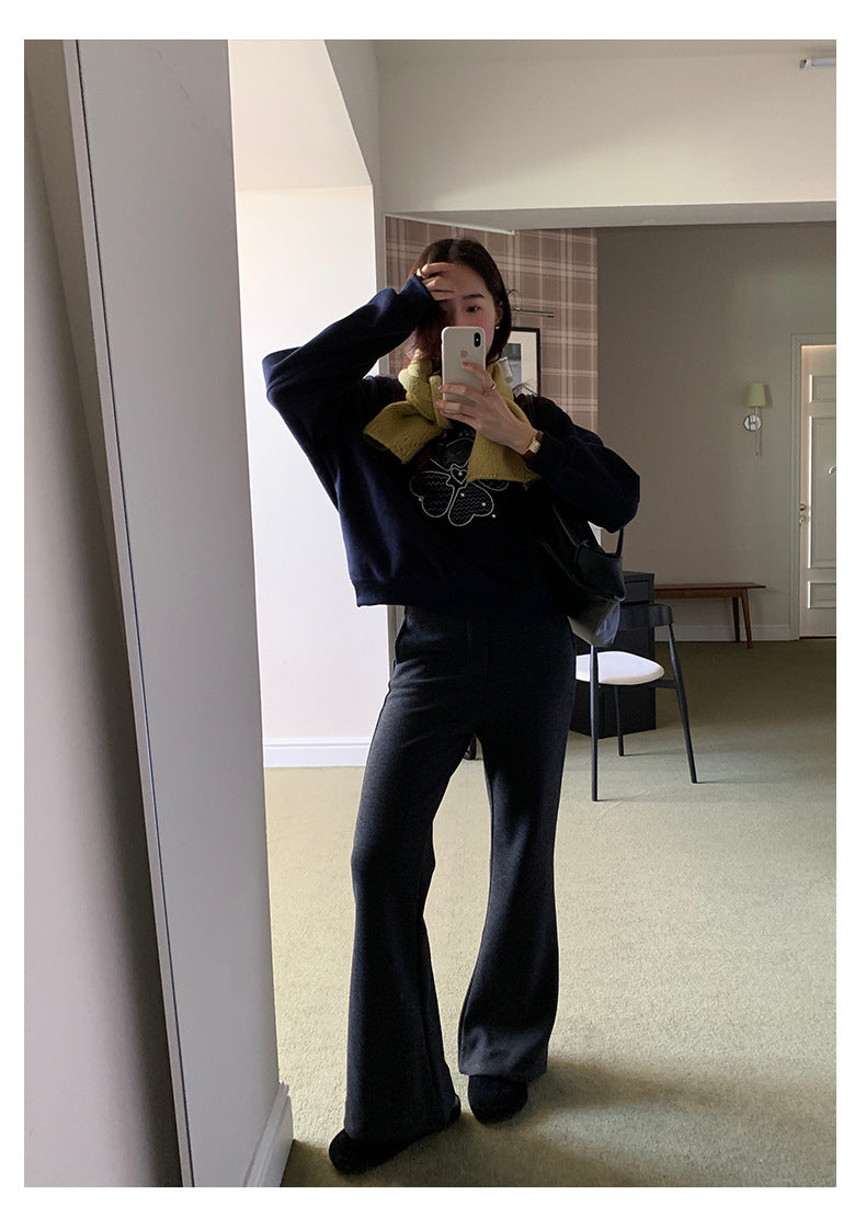 【H5517】實拍超級瘦高腰加絨厚款氣質喇叭褲251125