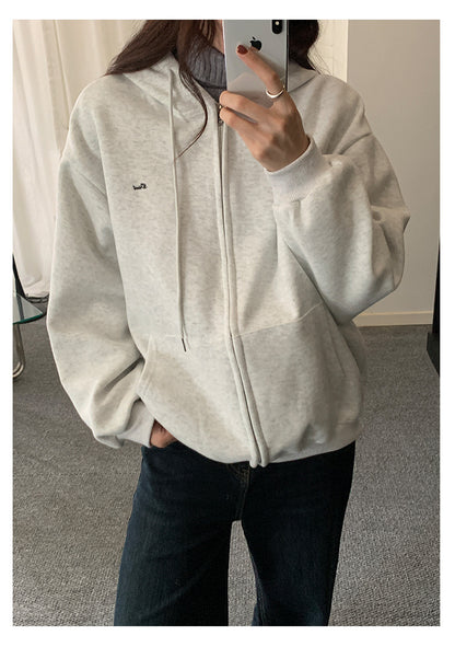 【H5495】實拍男友寬鬆款刺繡長袖連帽衞衣外套251109