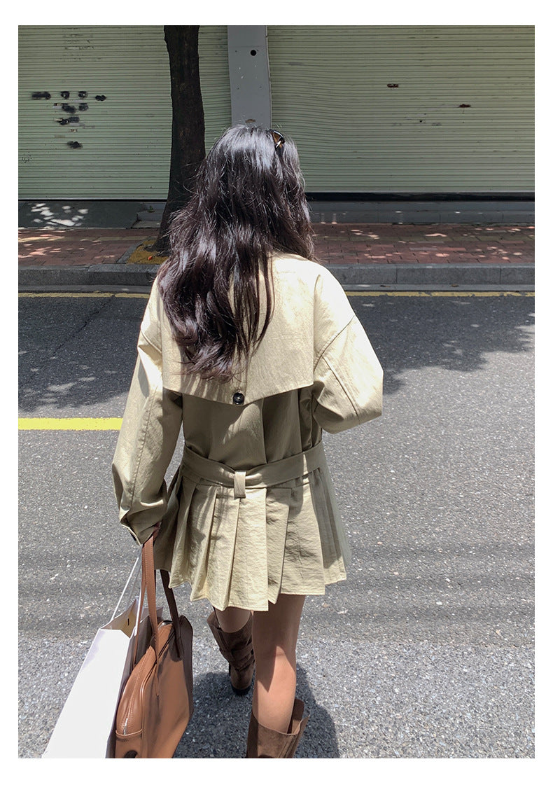 【H5400】實拍韓系慵懶卡其立領收腰風衣外套250902