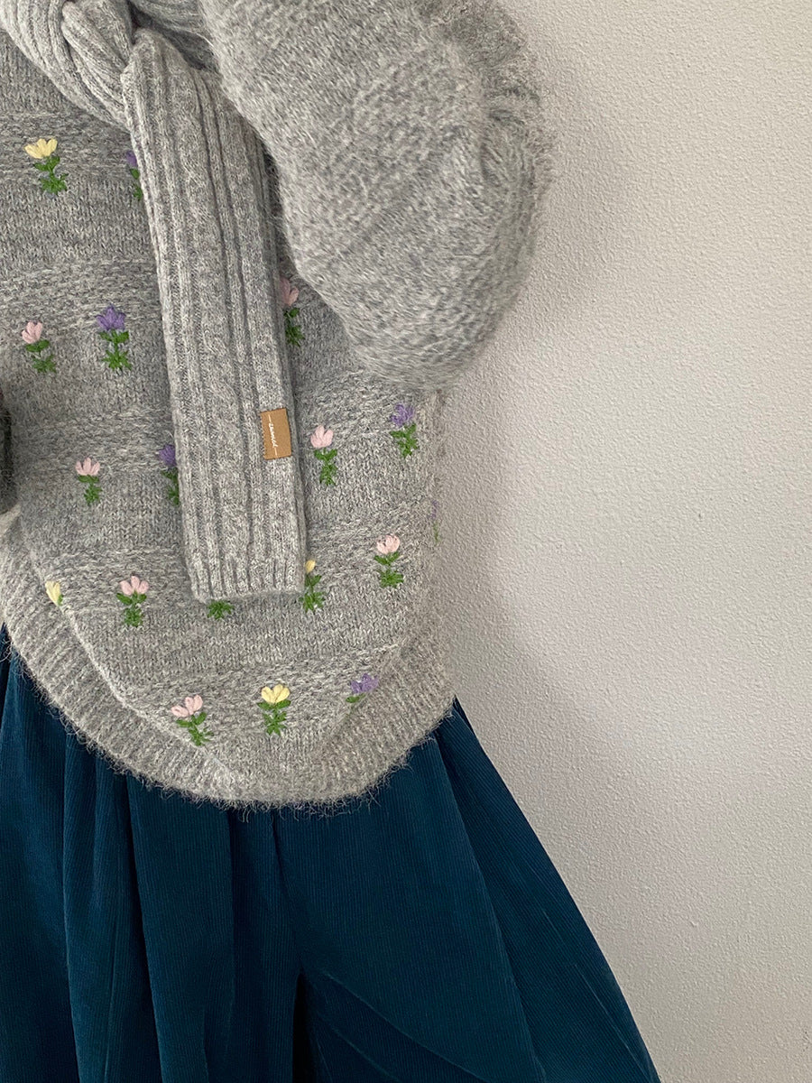 【cimz1377】實拍清新高級刺繡小花羊毛針織毛衣251128