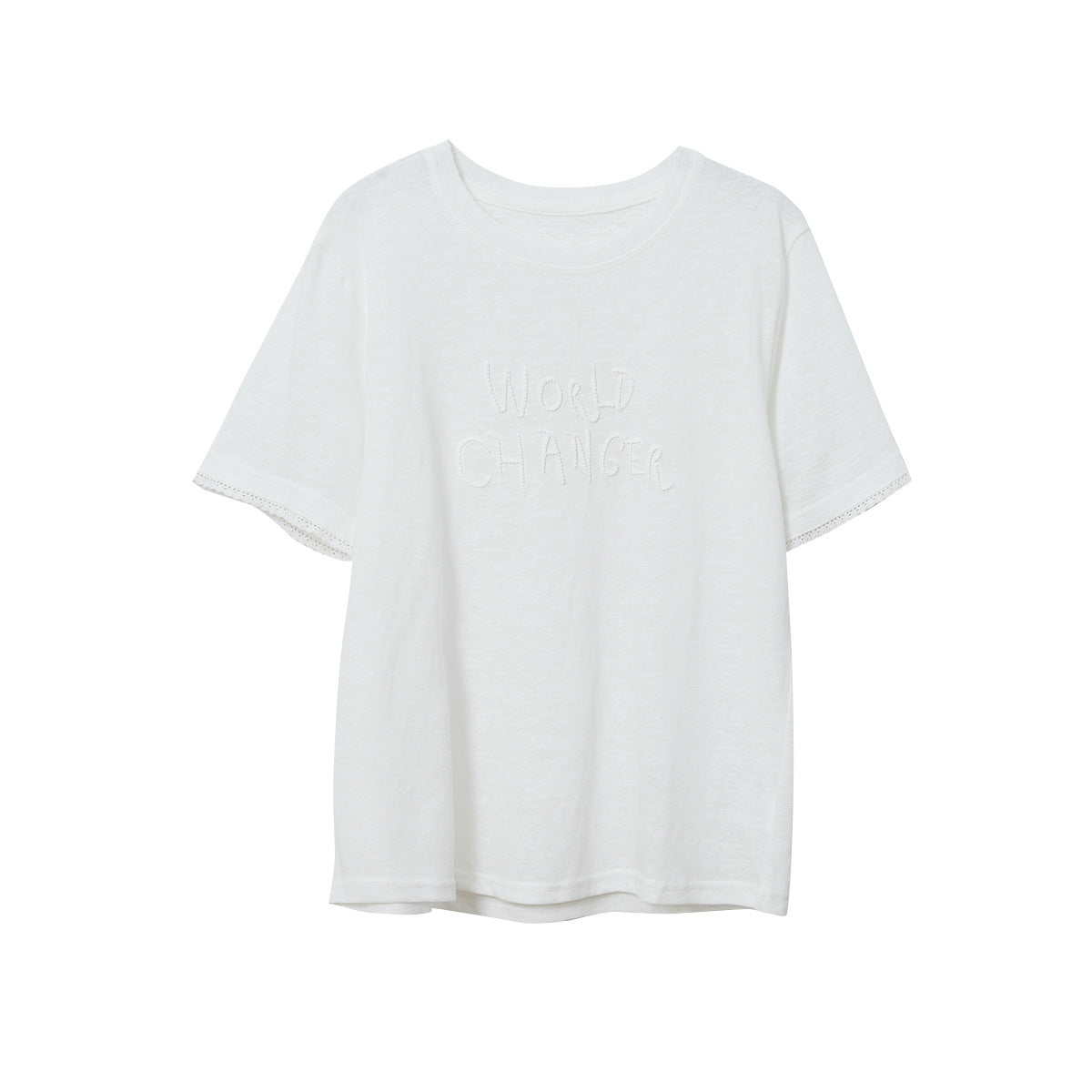 【LD11259】休閒百搭款！韓系個性刺繡字母花邊/荷葉袖寬鬆短袖上衣260512