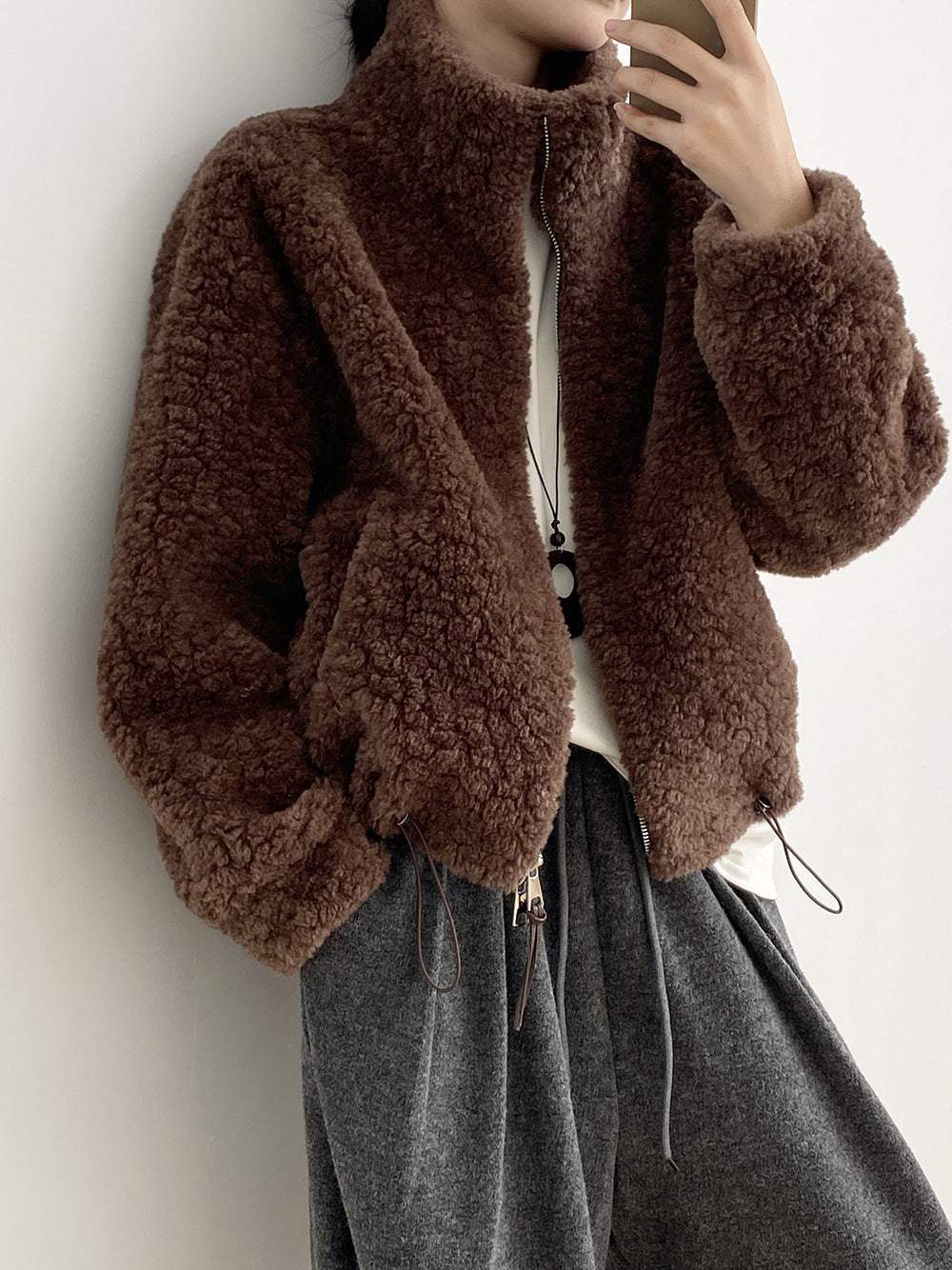 【YH8567】實拍冬天保暖厚款立领羊羔毛外套251113