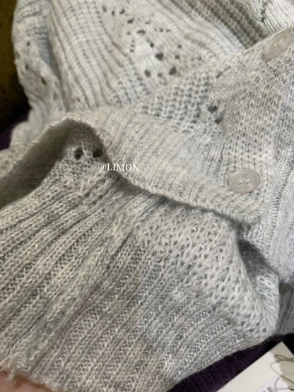 【LSC1072】檸檬簍空polo領針織開衫251117