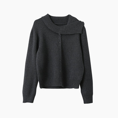 【LD11002】實拍秋冬法式設計感斜領針織毛衣外套251110