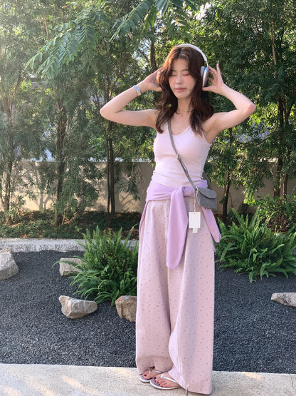 【L10229】實拍檸檬韓系慵懶鬆弛感🌸春夏百搭顯瘦碎花高腰休閒寬褲260318