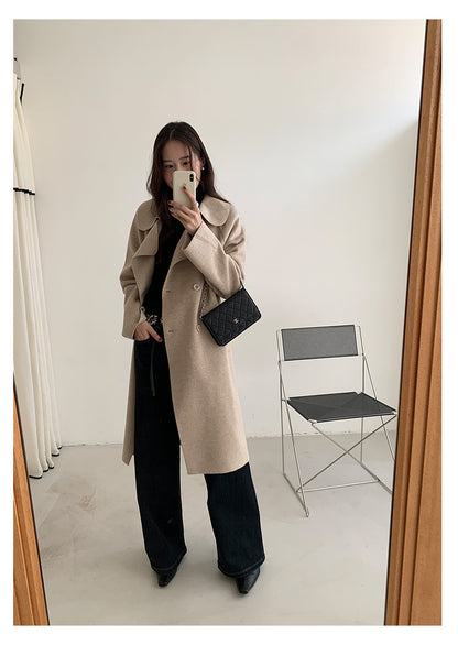 【H5479】實拍秋冬英倫翻領束腰雙面呢羊絨長外套251109