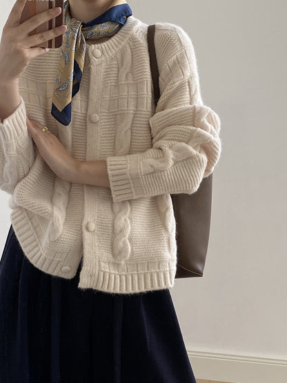 【YP2556】實拍微甜圓領包扣麻花針織外套251023