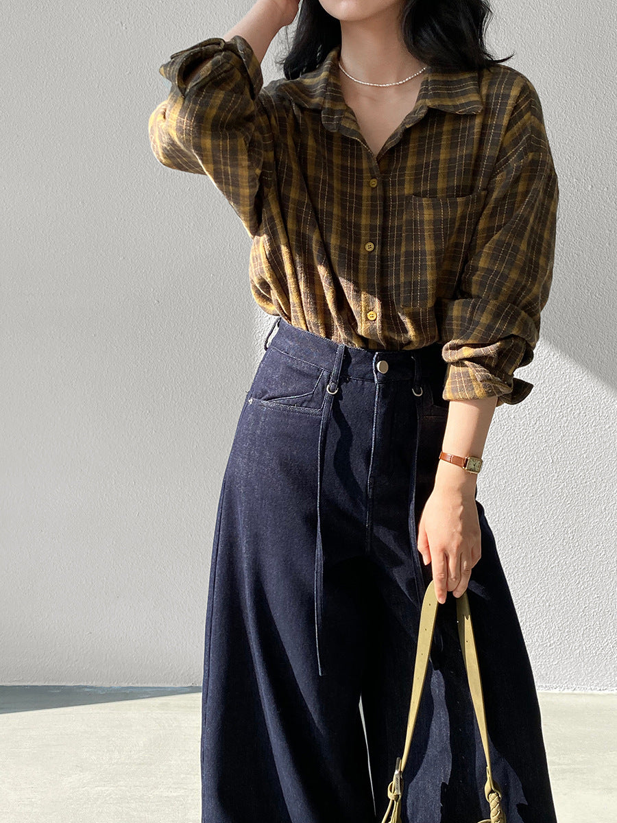 【cimz1753】實拍磨毛加厚復古格紋襯衫 251120