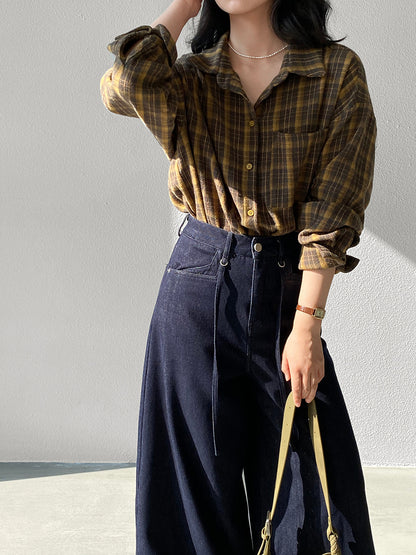 【cimz1753】實拍磨毛加厚復古格紋襯衫 251120