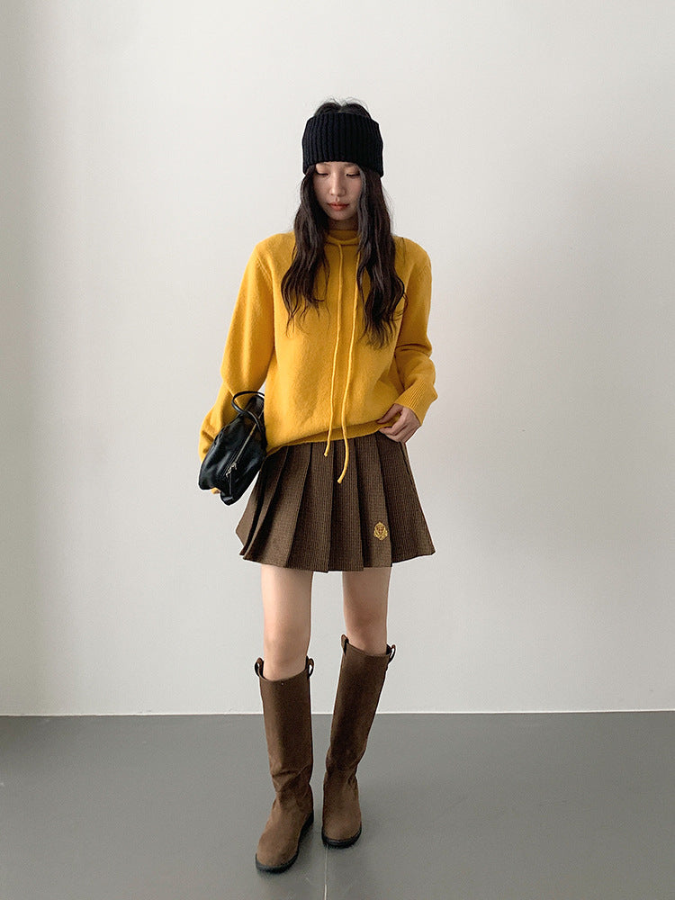 【LD3299】實拍S~XL秋冬露思同款～刺繡毛呢百褶裙251103