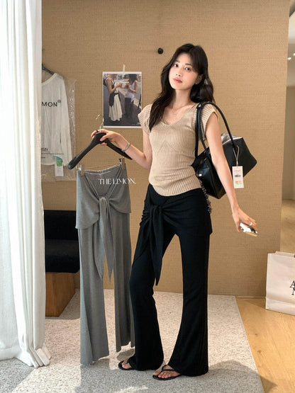 【L10599】層次感穿搭必備👖韓系百搭修身垂墜感微喇叭休閒褲(附外搭裙)260511