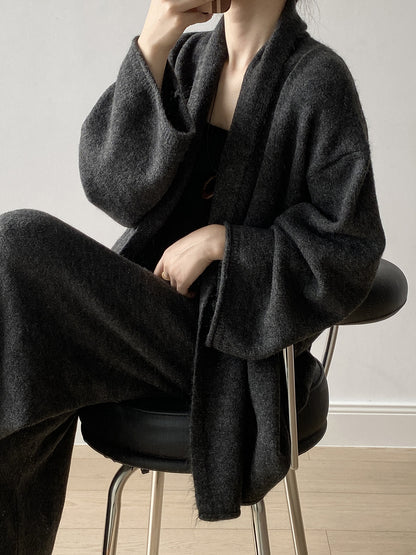 【YP1018】 實拍秋冬高級感慵懶針織開衫＋繫帶＋高腰針織闊腿褲 套裝251023