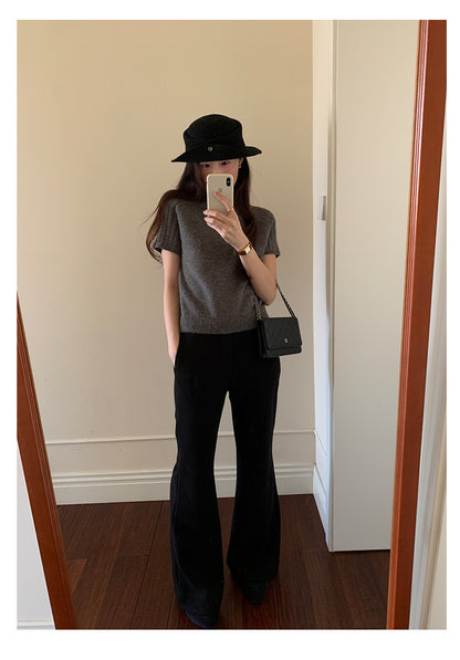 【H5517】實拍超級瘦高腰加絨厚款氣質喇叭褲251125