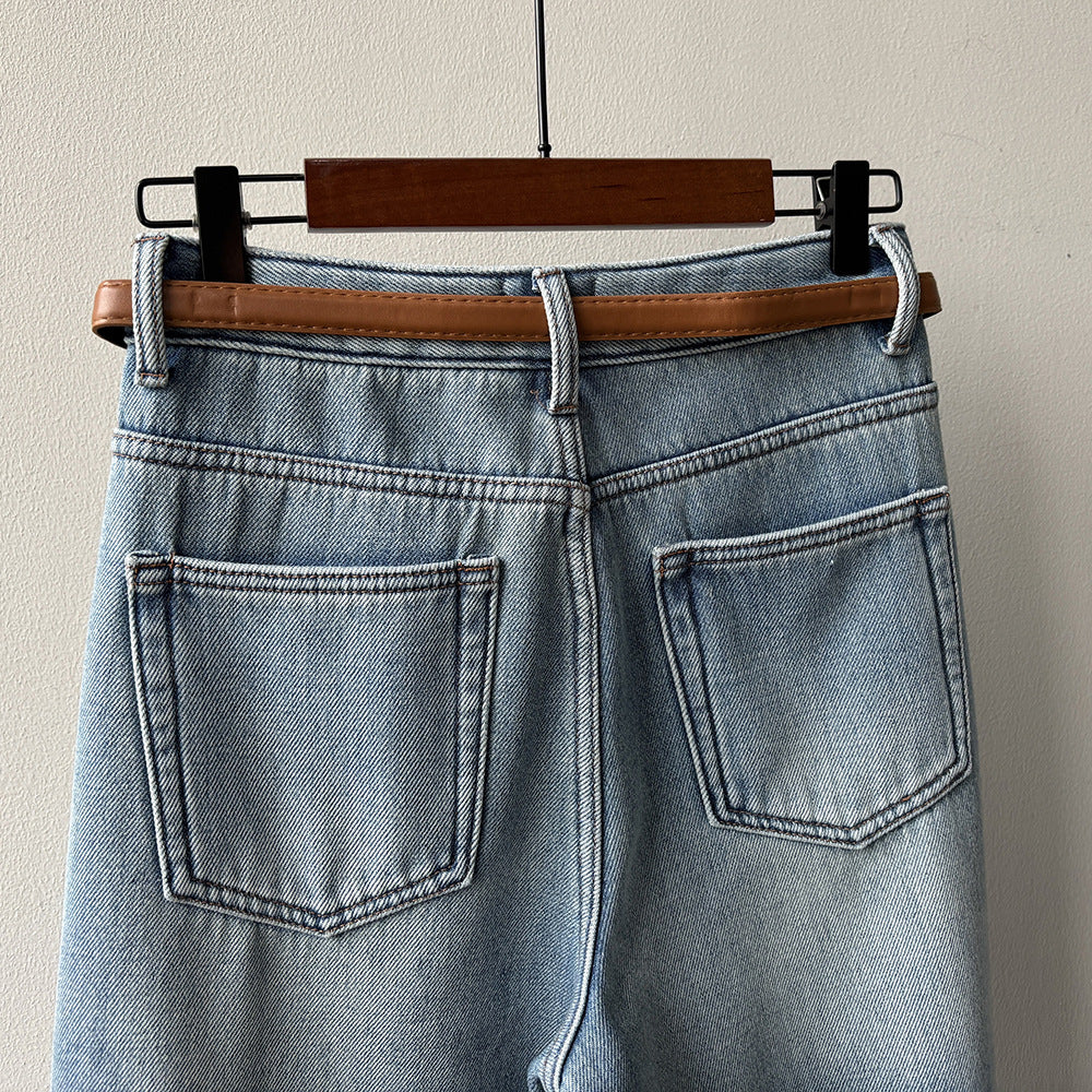 【Y981316】實拍S~XL冬季高腰加絨直筒牛仔褲含腰帶251106