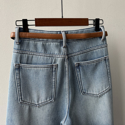 【Y981316】實拍S~XL冬季高腰加絨直筒牛仔褲含腰帶251106