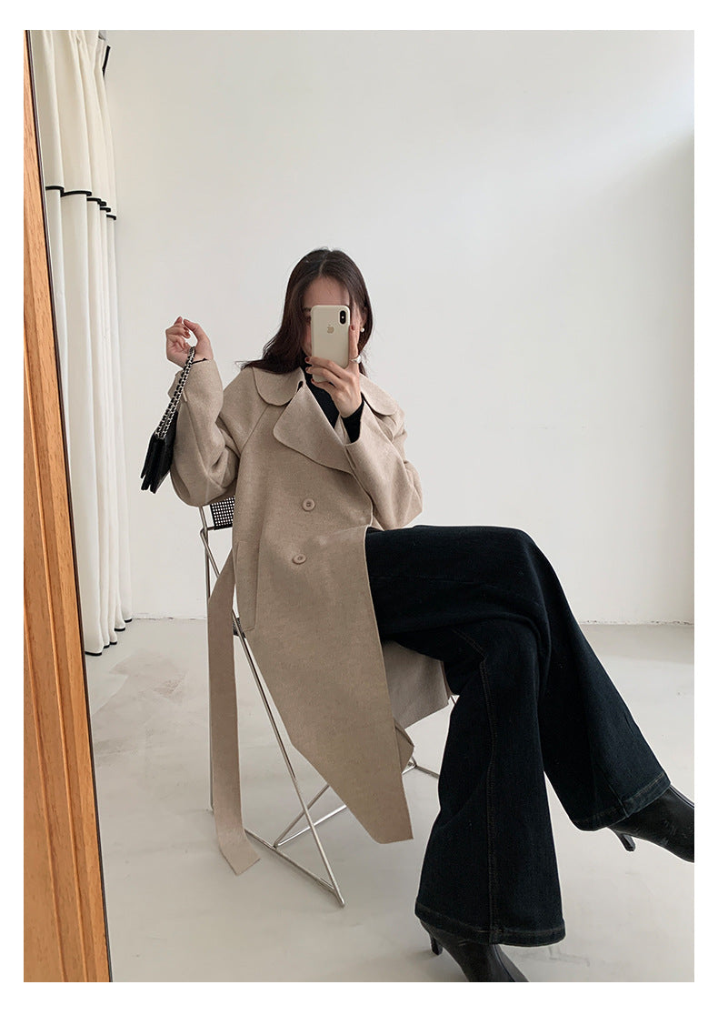 【H5479】實拍秋冬英倫翻領束腰雙面呢羊絨長外套251109