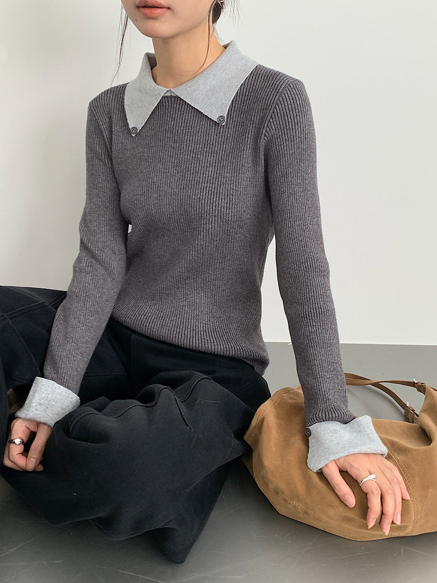 【LD11026】實拍絕美法式針織坑條假2件針織衫251124