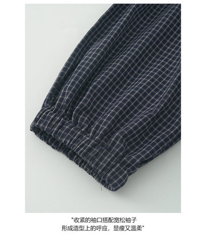【H5414】實拍早秋微甜格子短版連帽拉鍊外套250909