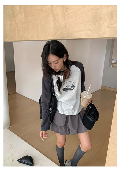 【H5419】實拍韓系美少女工裝褶皺高腰花苞裙250909
