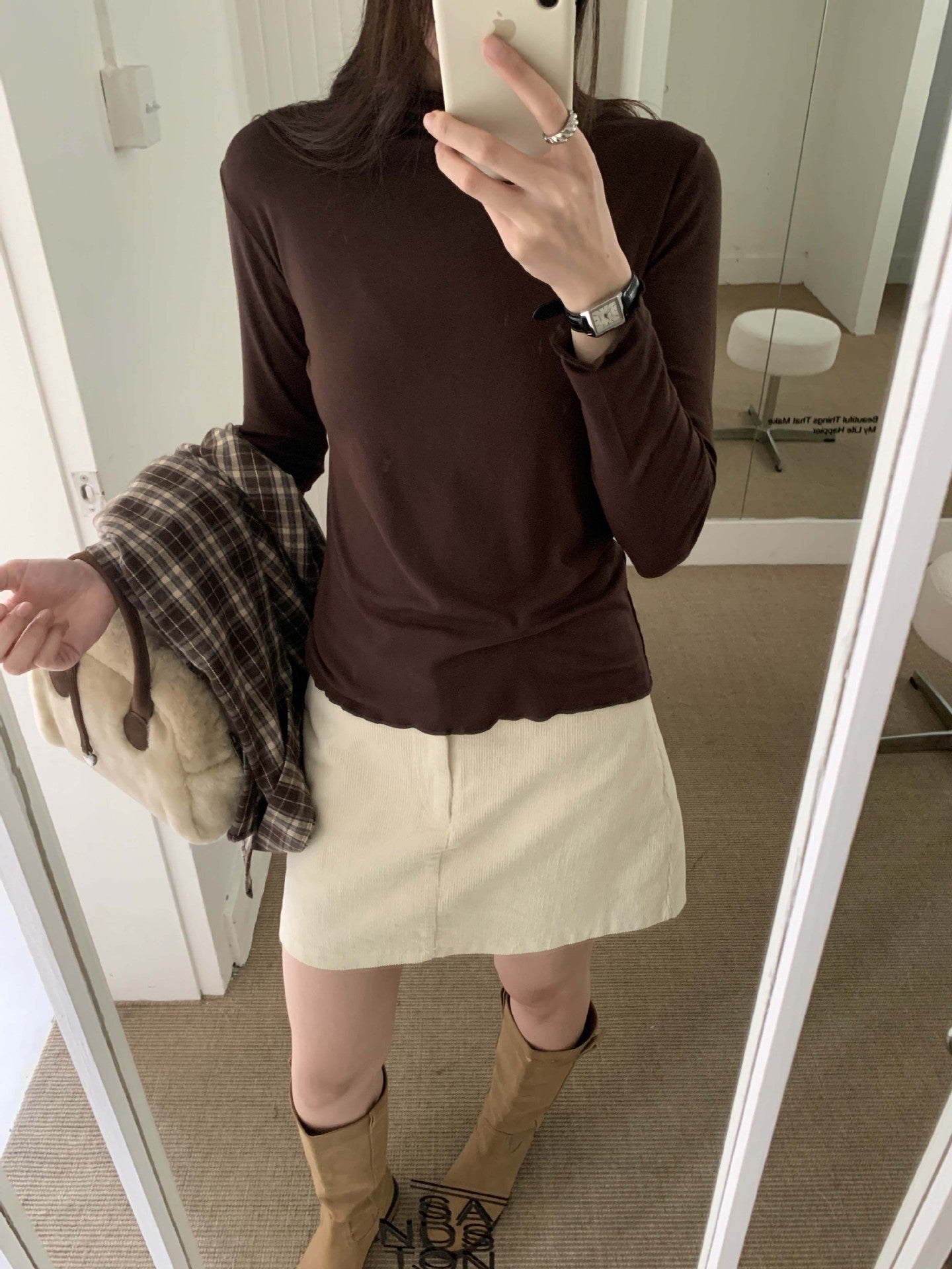 【H568】實拍基礎款木耳邊半高領純色打底衫251021