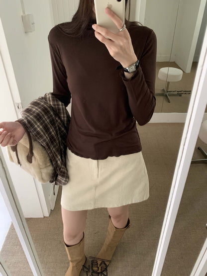 【H568】實拍基礎款木耳邊半高領純色打底衫251021