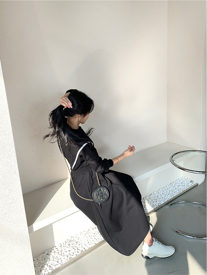 【F60753】韓系甜美・撞色飛袖加絨大學T洋裝261012