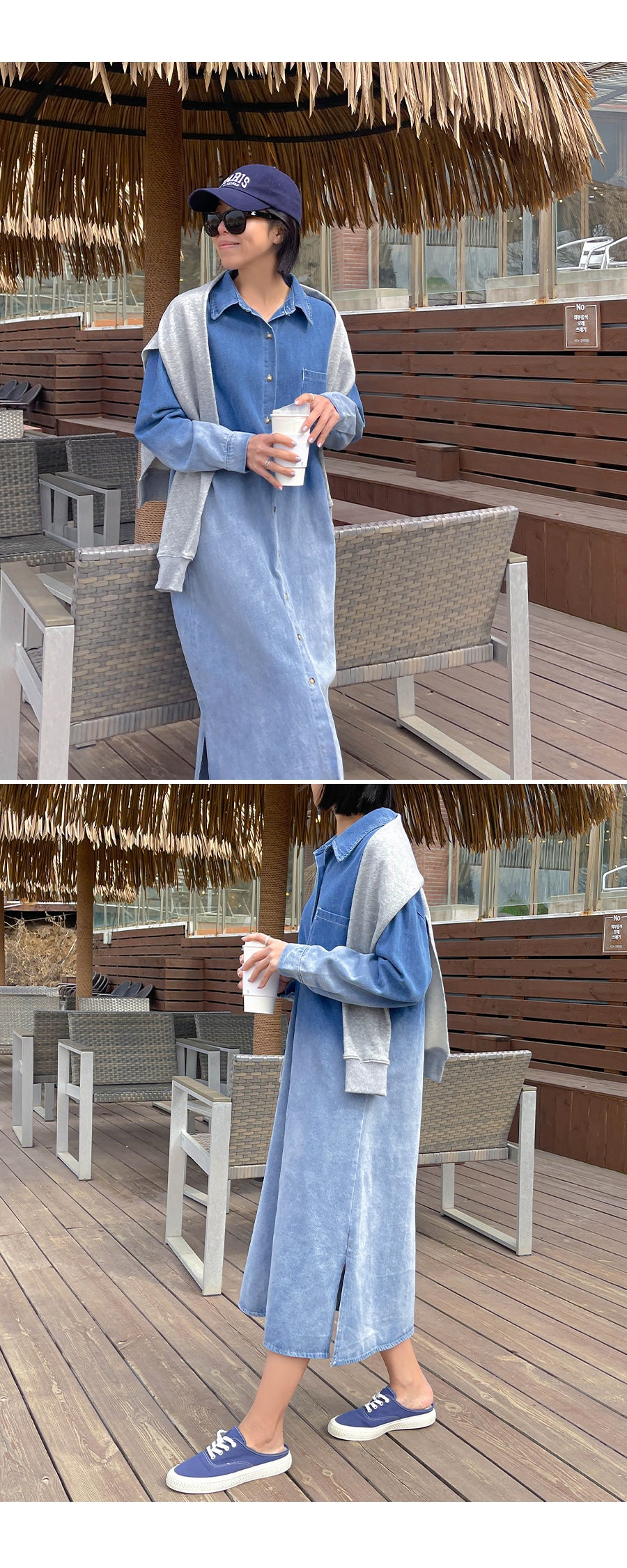 【F10514】韓國秋季小眾設計感漸變暈染撞色牛仔洋裝231030