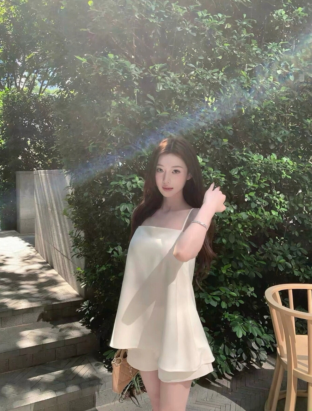 【L5001】Y.JIA簡約慵懶度假風🌴方領無袖細肩帶背心+百搭顯瘦休閒短褲套裝260706