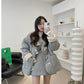 【F10414】韓國冬季菱格夾棉加厚羊羔毛牛角外套+菱格半裙(分開下單）231023