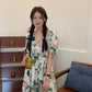 【F03350】實拍春夏韓版法式複古花朵收腰顯瘦V領洋裝230320