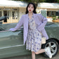 【F04318】韓版春裝高級感紫色西裝外套＋雪紡長袖洋裝（分開下單）230417