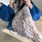 【F03213】實拍韓國夏季簡約氣質水墨印花褶皺吊帶洋裝230313