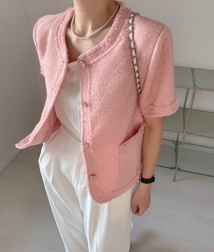 【F04301】韓國夏季法式小香風短袖外套230417