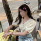【F04252】實拍韓國洋氣泡泡袖鏤空短袖毛衣230410