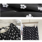 【cim5271】實拍韓國氣質黑白小花露背收腰圓領上衣+顯瘦A字裙2件套220607