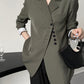 【CIM2125】實拍韓國設計師款高級斜扣長袖西裝寬鬆休閒西裝外套220809