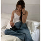 【H782】實拍韓國復古簡約口袋顯瘦直筒牛仔褲230317
